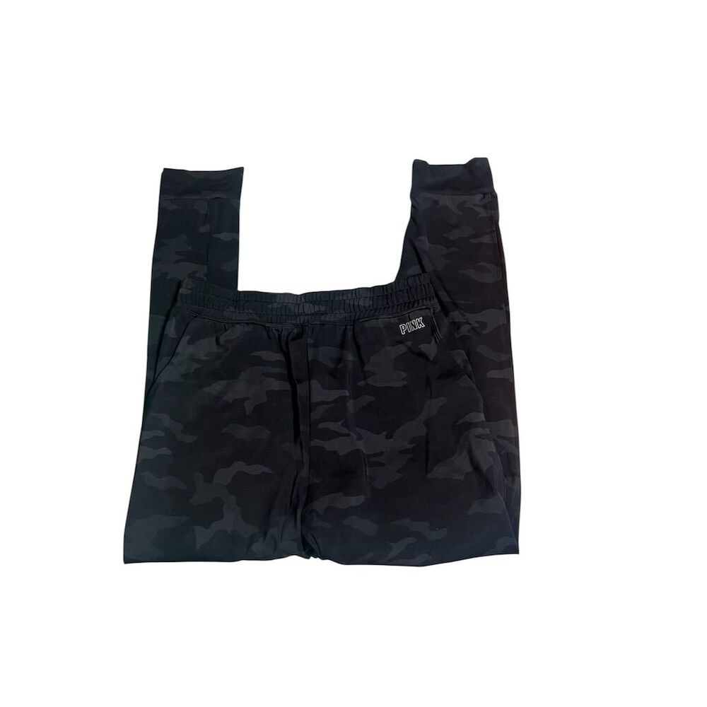 PINK Black Spandex Camo Joggers Size L with Pockets - Picture 6 of 7